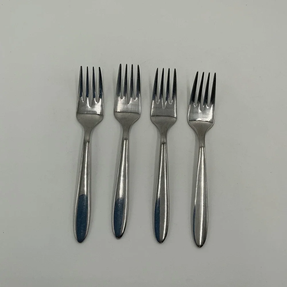 Oneida 18/0 Stainless‎ Steel Salad Forks Set of 4 Polished Rounded Handle 6.75